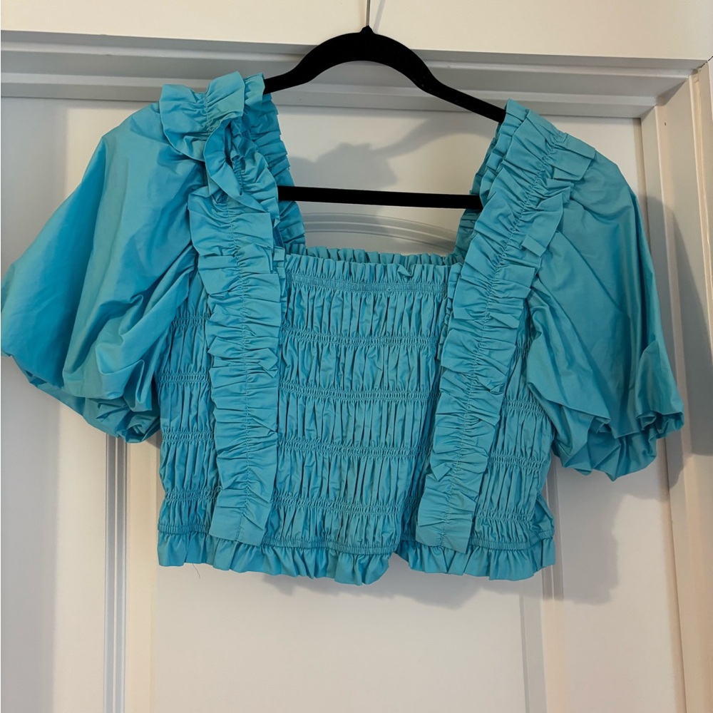 Blue Ruffled Women's Top